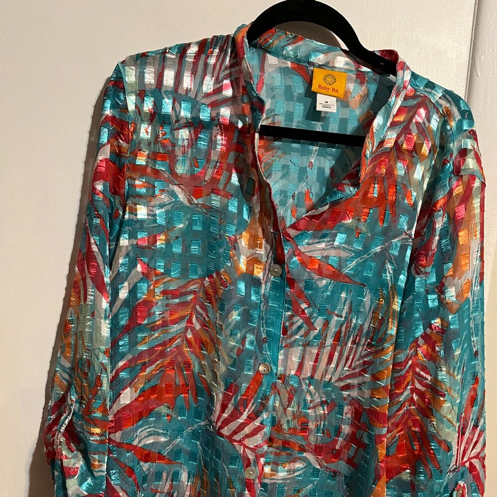 Ruby Rd. Sheer Long Sleeve Blouse Button Up Long … - image 1